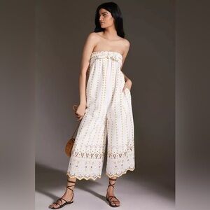 Anthropologie Strapless Eyelet Jumpsuit, Size 6